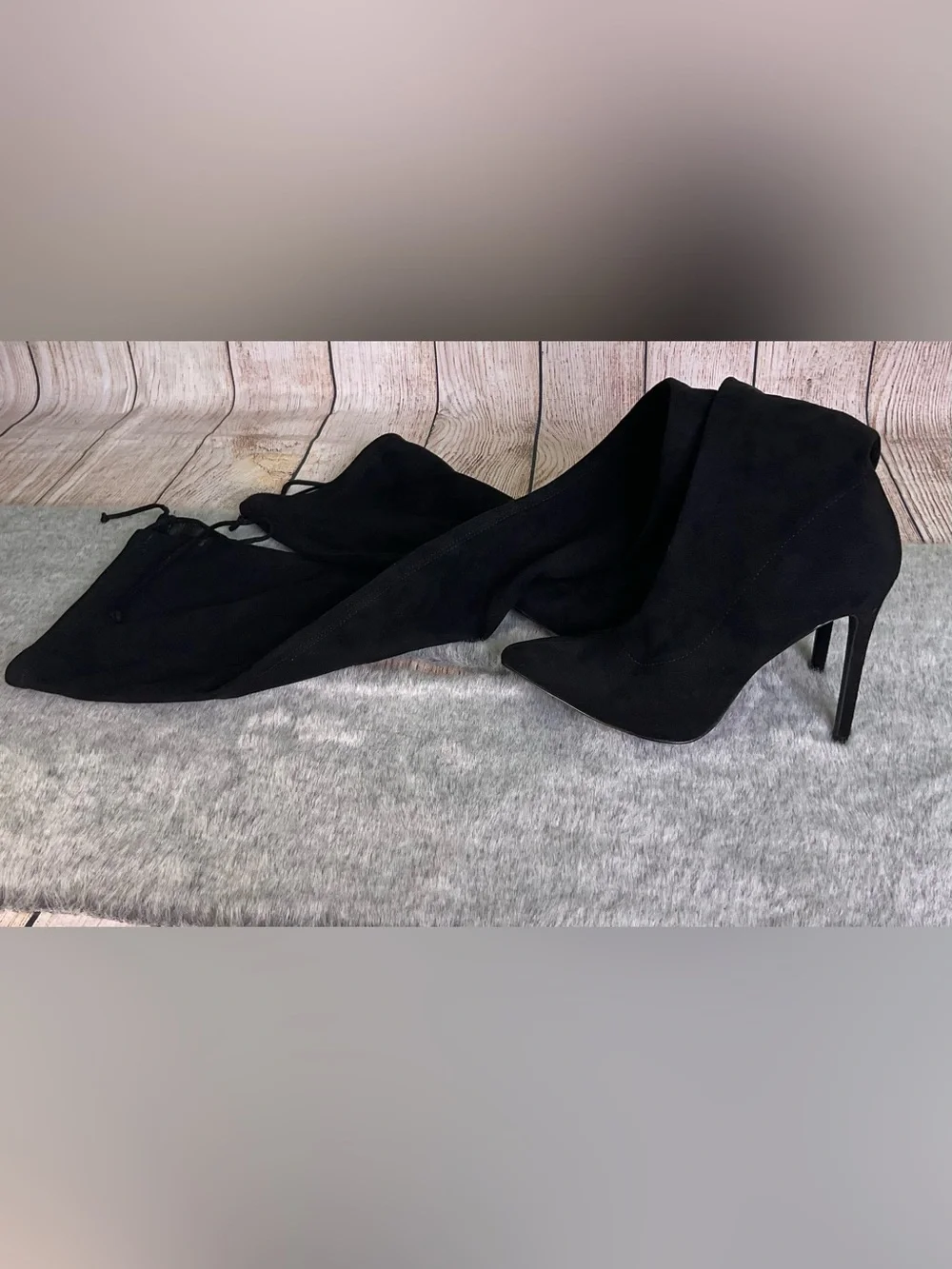 Liliana Black Suede Thigh High Heel Boot Size 8.5